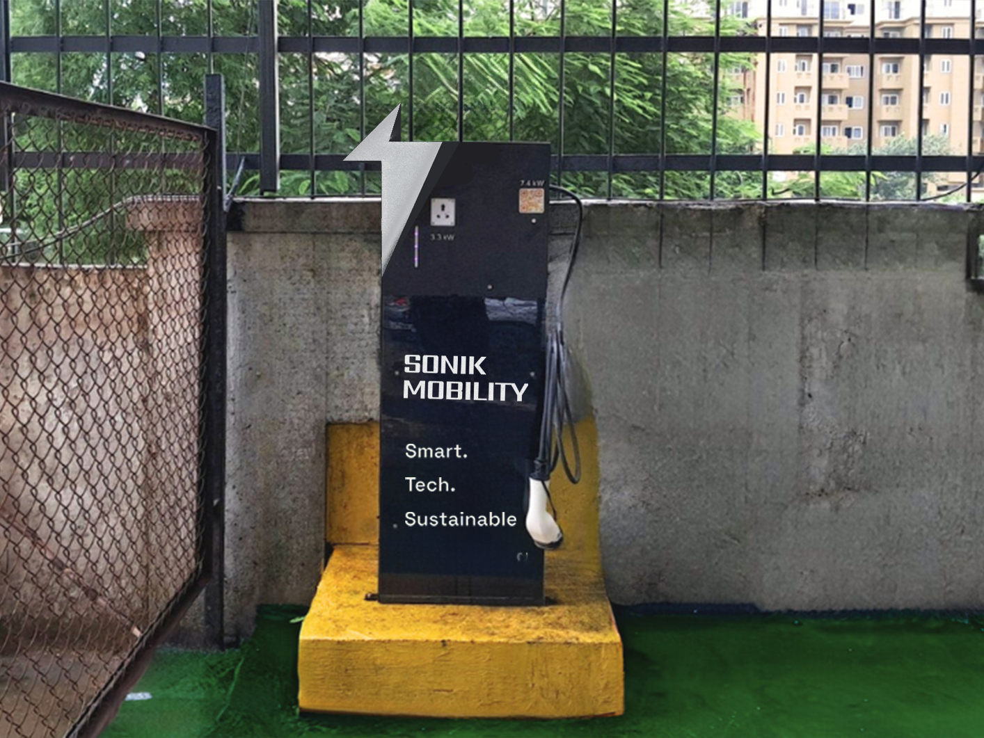 A charging cable connected to an electric car